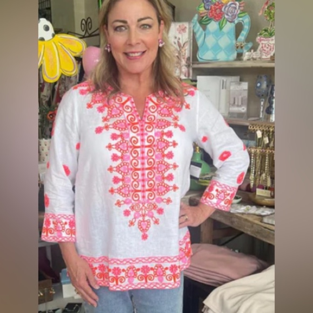 John Mark Chikandkari linen embroidered top